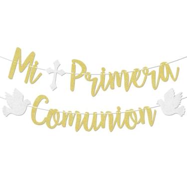 Imagem de Faixa Mi Primera Comunion - Decoração de Primeira Comunhão Espanhola, Banner Mi Bautizo, Decorações Religiosas de Chá de Bebê, Decorações de Festa de Batizado Religioso Dourado Glitter
