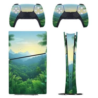 Imagem de Skin for PS5 Slim Digital Edition, capa adesiva para console e controle PlayStation 5, película protetora removível fácil de envolver acessórios de jogo decalque capa completa - floresta