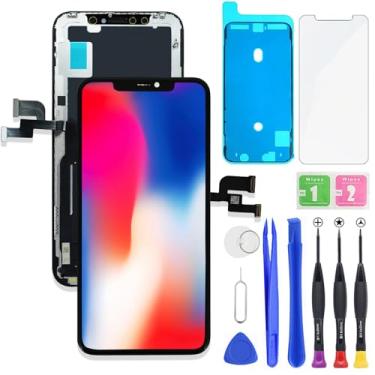 Imagem de HXAQGP Para iPhone X/10 Tela LCD FHD Substituição 3D Touch Digitalizador Moldura Montagem Completa com Kit de Ferramentas de Reparo para 14.7 cm A1865, A1901, A1902, A1903+Adesivo Impermeável +