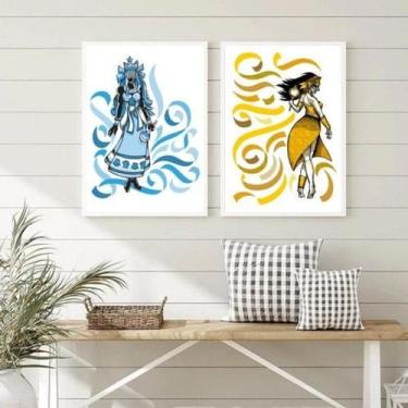 Imagem de Quadros Iemanjá e Oxum 24x18cm - Vidro - Madeira Preta - Quadros On-Li