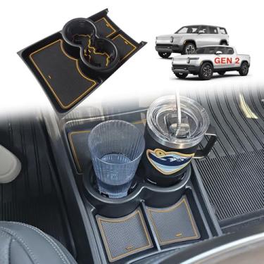 Imagem de BestEvMod Bandeja organizadora de console central inferior geração 2 compatível com Rivian R1T R1S 2025 Gen 2 Fit 947 ml, acessórios interiores de garrafa, material ABS com acabamento em PVC para