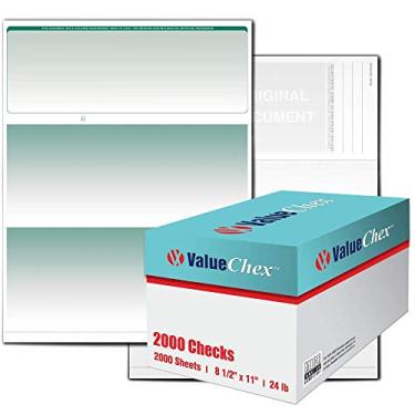 Imagem de VersaCheck ValueChex Papel cheque em branco - Formulário nº 1000 Verificação de voucher comercial na parte superior - Verde - Graduado - 2000 folhas/2000 cheques
