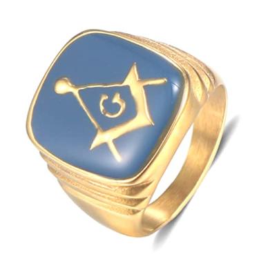 Imagem de SINLEO Anel maçônico maçônico masculino vintage de aço inoxidável vermelho mestre maçom símbolo sinete sinete banda motociclista, Metal, Sem pedra preciosa