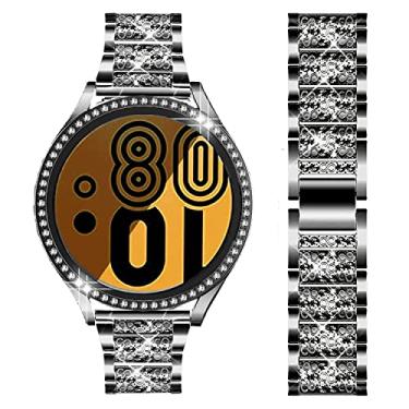 Imagem de SPINYE Pulseiras compatíveis com Samsung Galaxy Watch 5/4 de 40 mm e 44 mm, pulseira de metal com strass brilhante + capa protetora com protetor de tela de vidro temperado de substituição para