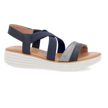 Imagem de Sandalia usaflex em couro bico redondo ref an05003 feminino, 38, Azul