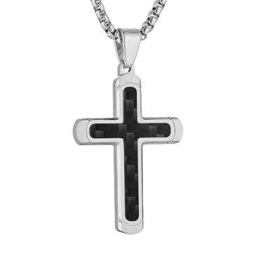 Imagem de HZMAN Colar de cruz para homens e mulheres, pingente de cruz de aço inoxidável altamente polido para presente de fé cristã, Aço inoxidável, Sem Pedra Preciosa