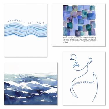 Imagem de JUIOEIU Burosev Inspirational Mental Health Wall Art Prints Conjunto de 4, decoração de escritório de conselheiro de terapia, aquarela azul marinho psicologia, pôsteres de arte de parede para