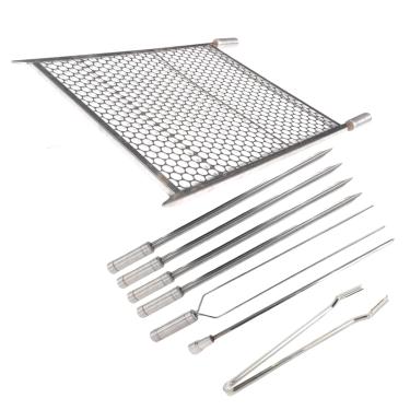 Imagem de Kit Grelha em Aço Inoxidável 60x60 com 6 Espetos e Pegador para Carnes - Conjunto Completo para Churrasco, Garantindo Praticidade e Qualidade no Preparo de Deliciosas Refeições.