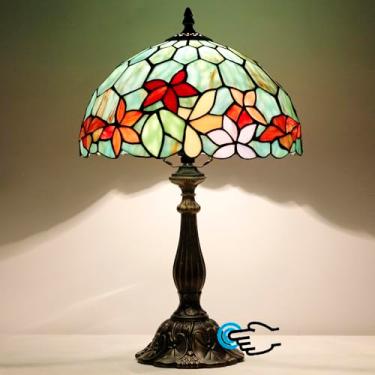 Imagem de L-Juicwe Tiffany Lamp Touch Control Abajur De Mesa Vermelho Amarelo Verde Flores Estilo Vitral Abajur De Mesa 12X12X19 Polegadas Luz De Leitura