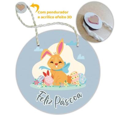 Imagem de Placa Porta com Alça Feliz Páscoa Coelho Coelha Ovo Guirlanda 20cm - F