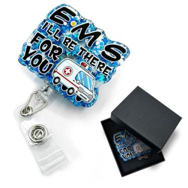 Imagem de EMS I'll Be There for You, carretel de crachá de enfermeira, carretel de crachá engraçado para ambulância EMT com clipe jacaré, presente para socorristas EMT EMS paramédicos enfermeiros médicos