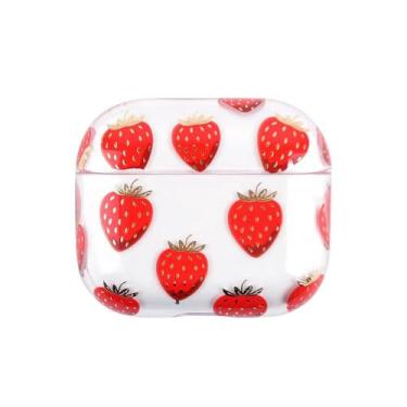 Imagem de Capa de fone de ouvido masculina e feminina, tema de frutas frescas, cereja, morango, limão, para AirPods 4, capa protetora para AirPods 4, capa protetora de fone de ouvido - morango