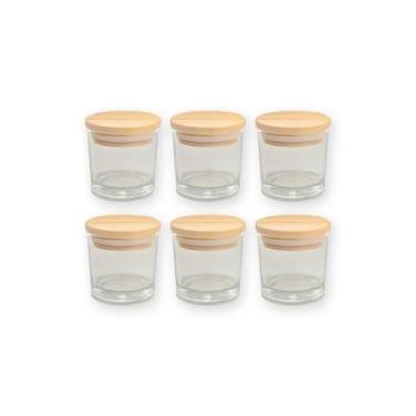 Imagem de Kit 6 Potinhos de Vidro Hermético com Tampa de Madeira - 120ml - Rizzo