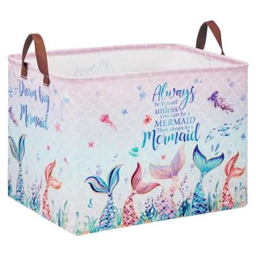 Imagem de Cesto de decoração de berçário rosa sereia cesto de roupa suja cesta de presente retangular infantil cesta de armazenamento fofa cesta dobrável de roupas livro organizador de brinquedos