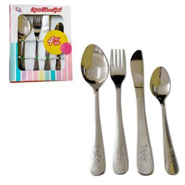 Imagem de Kit Refeição De Bebe Talheres Colher Garfo Faca Em Inox De Bichinho 4 