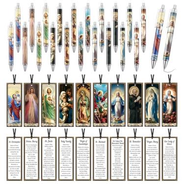 Imagem de Wxiben Conjunto de presentes da Bíblia Católica – Conjunto de 40 canetas esferográficas escrituras cristãs, marcador de livro de oração devocional católica, presente religioso inspirador para