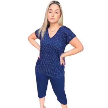 Imagem de Pijama Feminino Pescador Adulto Estampa Poá, roupa de dormir confortáv