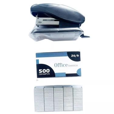 Imagem de Grampeador Compacto 500 Grampos Office Basics 26/6 Para 20 Folhas