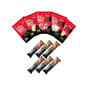 Imagem de Combo - Whey protein concentrado sachê 30g 5un (Morango, Banana, Torta de Limão, Sorvete de Creme e Doce de leite) e whey protein concentrado barra 30g 6un (sabores diversos) (Único, Whey Barra: Chocolate)