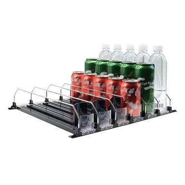 Imagem de Organizador Ajustável da Lata do Auto-empurrão da água Engarrafada, Empurrador Preto da Lata da Economia do Espaço do Trabalho da Largura do Deslize para o Refrigerador (31cm)