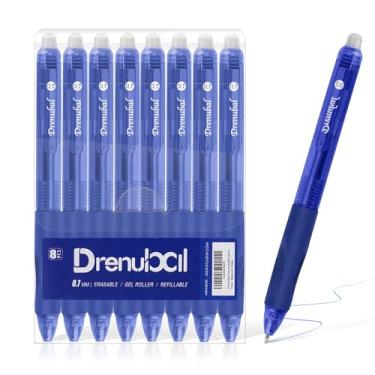 Imagem de Drenubal Pacote com 8 canetas de tinta apagável com borracha integrada | Canetas de gel de ponta fina de 0,7 mm para escrita suave - Canetas de gel para escola, escritório, diários e exames | Conjunto