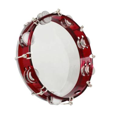 Imagem de Pandeiro Com 7 Pares de Bateria Cria Sons Altos e Alegres, Instrumento de Percussão Musical Portátil Com Chave de Afinação para Aula de Música, Performance de Palco (Vermelho)