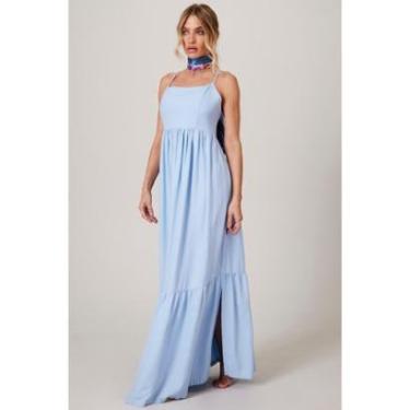 Imagem de Vestido Longo De Linho Com Alças De Amarrar Azul Claro Yacamim c5/6-Feminino