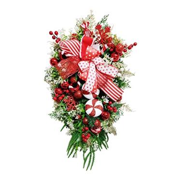 Imagem de Guirlanda de Natal artificial guirlanda de Natal guirlanda de doces em gota de 45 cm Guirlanda de pinheiro de cabeça para baixo para escadas, porta, lareira, janela, guirlanda de porta da frente para