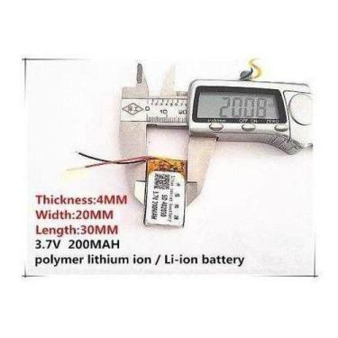Imagem de Bateria 3.7v 200 Mah 4mm X 20mm X 30mm  Com 2 Fios - bgb