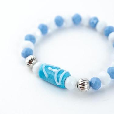 Imagem de Pulseira Oxóssi Ode Firma Azul Claro e Branco Cristal - Lua Mística - 