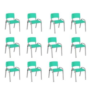 Imagem de Kit 12 Cadeiras Infantil Iso, Escola, Base Cinza- Verde Água - J A Gar