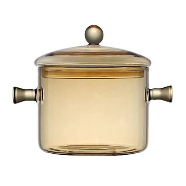 Imagem de Panela de vidro transparente, panela de sopa, panela transparente aquecida, panela de micro-ondas com tampa, para macarrão, sopa, leite, máquina de lavar louça, 2 estilos, 2 cores (âmbar a 2L)