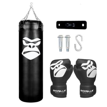 Imagem de Kit Boxe Infantil Saco Pancada 90 Cm + Luva De Muay Thai 08 Oz Menino Menina + Suporte Teto Gorilla (Preto)