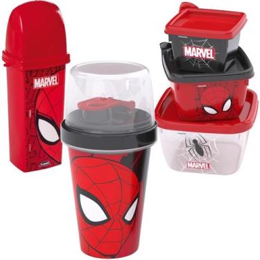 Imagem de Kit Homem Aranha Escolar Porta Lanche Infantil 5 Itens - Plasútil