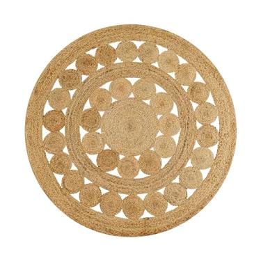 Imagem de RIANGI Tapete de área de juta tecido à mão - 9,5 m redondo - tapetes rústicos bege reversíveis para sala de estar, quarto, cozinha - decoração de piso de entrada trançada natural vintage círculo boho