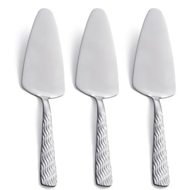 Imagem de FULLYWARE Servidor de bolo prateado, espátula de aço inoxidável para servir torta de 23,9 cm, conjunto de 3 servidor de pizza, pode ser lavado na lava-louças