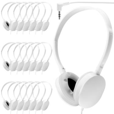 Imagem de Konohan Fones de ouvido infantis a granel para sala de aula, escola, conjunto de 18 fones de ouvido para estudantes, ajustável, 3,5 mm, com fio, atacado, para crianças, meninos, meninas, adolescentes