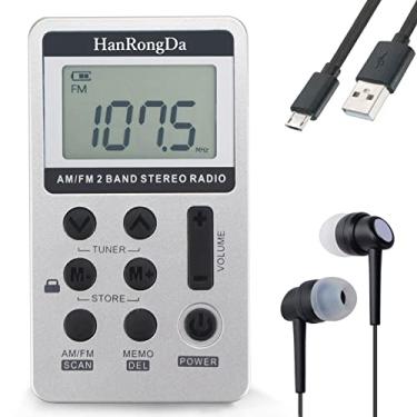 Imagem de HanRongDa Rádio portátil AM/FM Walkman com excelente recepção e som estéreo, rádios de bolso com 58 estações predefinidas, bateria embutida de 500 mAh para caminhar, correr, cortar e viajar HRD-103