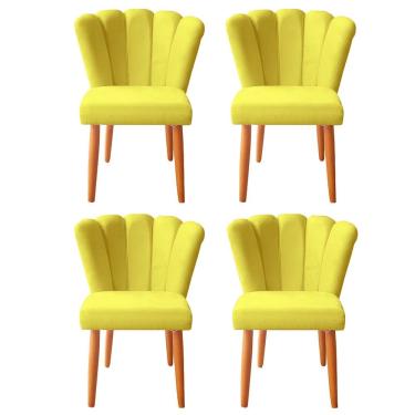 Imagem de Kit 4 Cadeiras De Jantar Estofadas Reforçada Decorativa Pétala Suede Amarelo