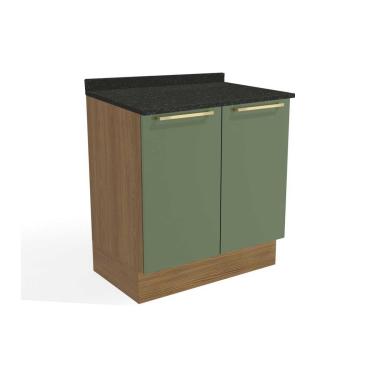 Imagem de Balcão Cozinha p/ Cooktop c/ Tampo Botanic M623 c/ 2 Portas 80cm Nogueira/Oliva/Preto Brilho - Kappesberg