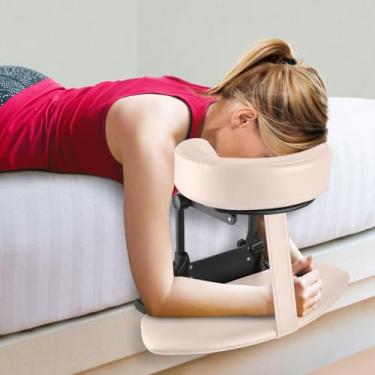 Imagem de EBANKU Kit de massagem de colchão, almofada de apoio de cabeça de massagem ajustável, travesseiro virado para baixo com descanso de braço de mesa de massagem para cama em casa (creme)