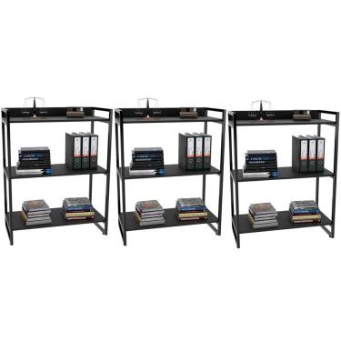 Imagem de Kit 3 Estantes Com 3 Prateleiras Escritório 14x80cm Preto