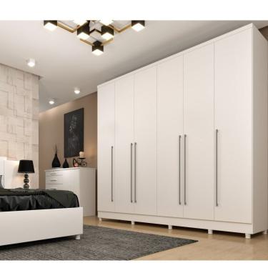 Imagem de Quarto De Casal Roupeiro 6 Portas Portugal Com Pés, Cama Casal, Cabeceira E Cômoda 5 Gavetas Neve