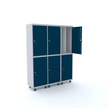 Imagem de Roupeiro 6 Portas Aço Pandin Móveis Cinza/Azul Del Rei