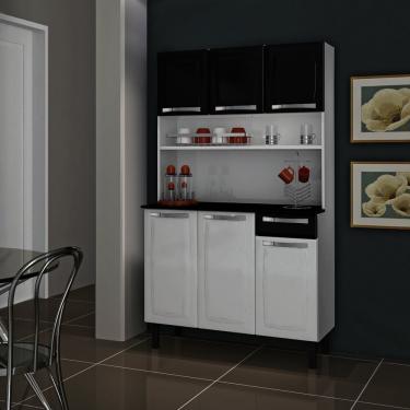 Imagem de Conjunto Cozinha Com Tampo 6 Portas 1 Gaveta Rose Itatiaia Branco/Preto