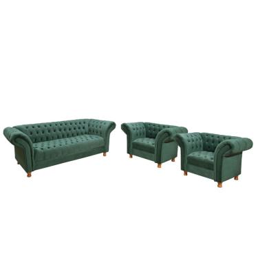 Imagem de Conjunto Sofá 02 Poltronas Chesterfield Conde D'el Via Encanto Veludo Verde
