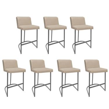 Imagem de Kit 07 Banquetas Com Encosto Noah Luxo Confort Bistrô Cozinha Ferro Cinza Corino Bege - Amey Decor