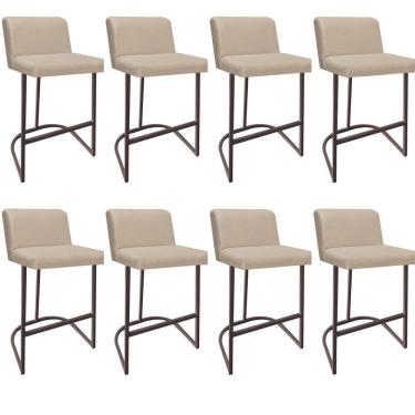 Imagem de Kit 08 Banquetas Com Encosto Noah Luxo Confort Bistrô Cozinha Ferro Marrom Corino Bege - Amey Decor