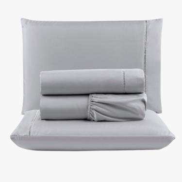 Imagem de Jogo De Lençol Peletizado 400 Fios Queen 4 Peças Barato - Casa - Hotel - Pousada - Cinza