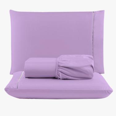 Imagem de Jogo De Lençol Peletizado 400 Fios King 3 Peças - Casa - Hotel - Pousada - Lilás